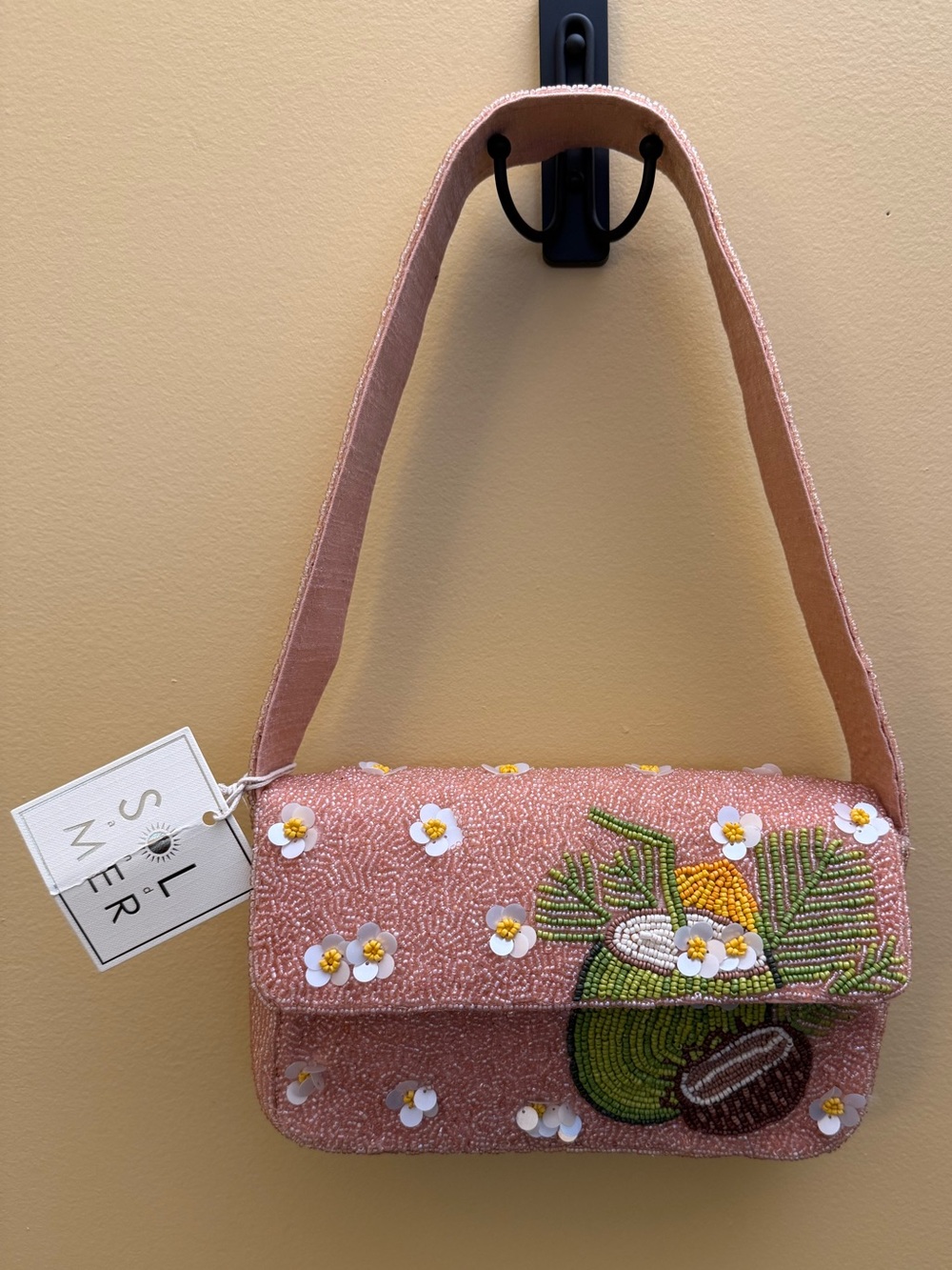 Sol and Mer handcrafted beaded Pink Floral Coconut Bag NWT Tik Tok viral. - Picture 5 of 11